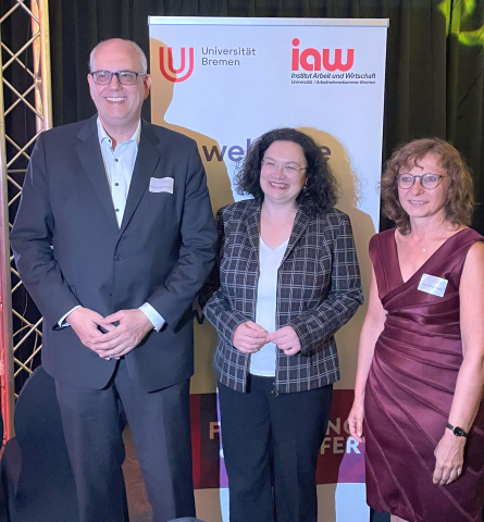  Bürgermeister Andreas Bovenschulte, Andrea Nahles (Vorstandsvorsitzende der Bundesagentur für Arbeit),  Irene Dingeldey (Direktorin des iaw)